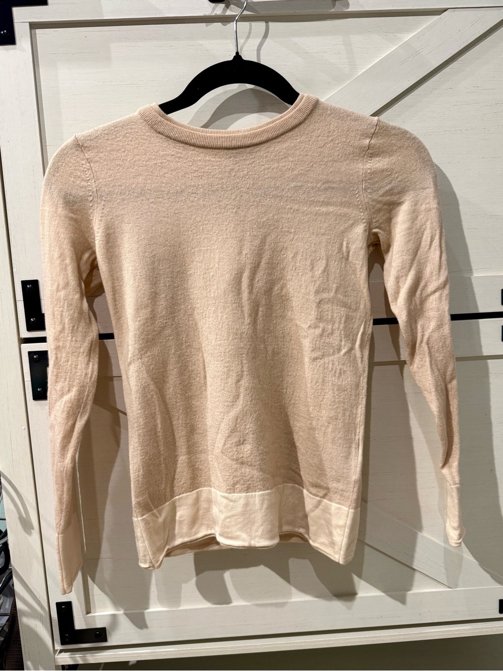Club Monaco 100% Extra Fine Merino Wool Sweater, Light Peach & Cream Hem - XS